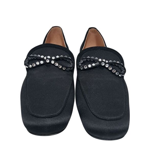 J. Crew Marie Bow Elegant Slip On Loafers Rhinestone Detail Satin Size 6.5 Black - Picture 7 of 16